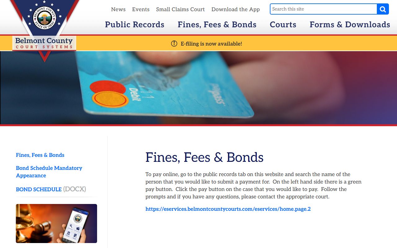 Belmont County court records after arrest bond and payment page